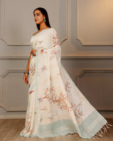 Off White Traditional Linen Saree