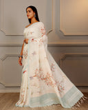 Off White Traditional Linen Saree