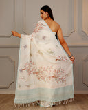 Off White Traditional Linen Saree