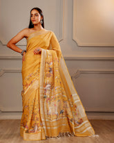 Mustard Floral Linen Saree