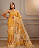 Mustard Floral Linen Saree