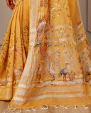 Mustard Floral Linen Saree