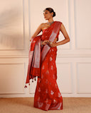 Red Woven Meenadar Booti Silk Saree