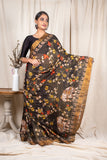 Charcaol Black Tissue Matka Silk Saree - Silk Mark Certified