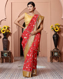 Pichwai Red Chiniya Silk Saree