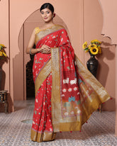 Pichwai Red Chiniya Silk Saree