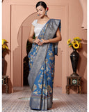 Midnight Blue Chiniya Silk Saree