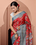 Red Woven Chiniya Silk Saree