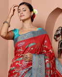 Red Chiniya Silk Kalamkari Saree