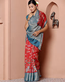 Red Chiniya Silk Kalamkari Saree