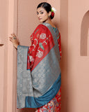 Red Chiniya Silk Kalamkari Saree