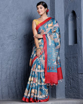 Midnight Blue Bamboo Tussar Silk Saree