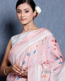 Pastel Pink Bamboo Tussar Silk Saree
