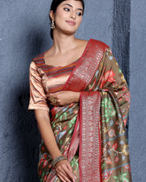 Brown Kalamkari Chiniya Silk Saree
