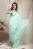 Sea Green Linen Silk Saree