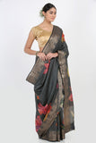 Deep Grey Moonga Silk Saree - Silk Mark Certified
