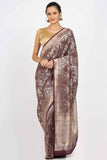 Deep Plum Silver Zari Khadua Katan Silk Drape