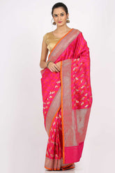 Fuscia Pink Red Handwoven Khadua Katan Silk Drape