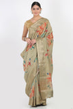 Light Olive Green Moonga Silk Saree - Silk Mark Certified