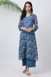 Blue Floral Kurta Palazzo