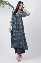 Grey Abstract Print Kurta Palazzo
