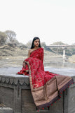 Red Booti Moonga Silk Saree - Silk Mark Certified
