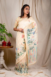 Pastel Lemon Linen Silk Saree