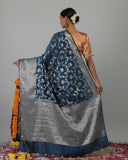 Midnight Blue Katan Silk Saree - Silk Mark Certified