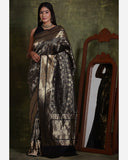 Deep Grey Katan Silk Banarasi Handloom Saree