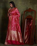 Bright Magenta Pure Katan Silk Banarasi Saree With Floral Jaal