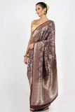 Deep Plum Silver Zari Khadua Katan Silk Drape