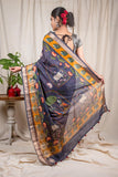 Greyish Blue Moonga Silk Saree - Silk Mark Certified