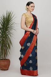 Navy Blue Katan Silk Saree