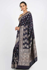 Prussian Blue Handloom Khadua Katan Silk Drape