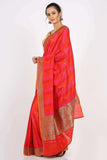 Fiery Red Handloom Khadua Katan Silk Drape