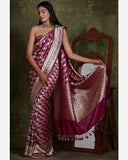 Handloom Purple Cutwork Pure Katan Silk Banarasi Saree