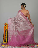 Onion Pink Pure Katan Silk Saree -	Silk Mark Certified