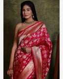Bright Magenta Pure Katan Silk Banarasi Saree With Floral Jaal