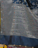 Midnight Blue Katan Silk Saree - Silk Mark Certified