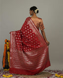 Red Pure Katan Silk Saree - Silk Mark Certified
