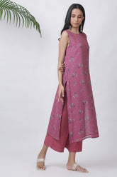 Floral Sleeveless Pink Kurta