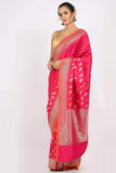 Fuscia Pink Red Handwoven Khadua Katan Silk Drape