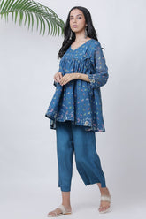Blue Bird Print Angrakha Top