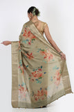 Light Olive Green Moonga Silk Saree - Silk Mark Certified