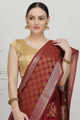 Soft Maroon Katan Silk Drape