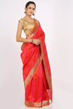 Fiery Red Handloom Khadua Katan Silk Drape