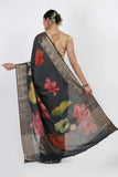 Deep Grey Moonga Silk Saree - Silk Mark Certified