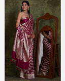 Handloom Purple Cutwork Pure Katan Silk Banarasi Saree