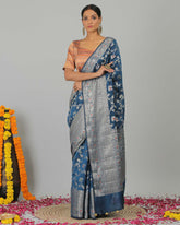 Midnight Blue Katan Silk Saree - Silk Mark Certified