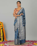 Midnight Blue Katan Silk Saree - Silk Mark Certified